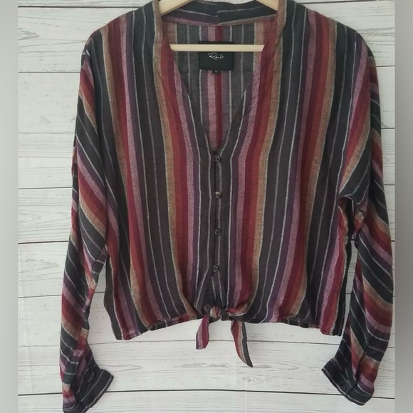 Rails Sloan Boho Long Sleeve Tie Front Top In Brava Stripe - Picture 2 of 4